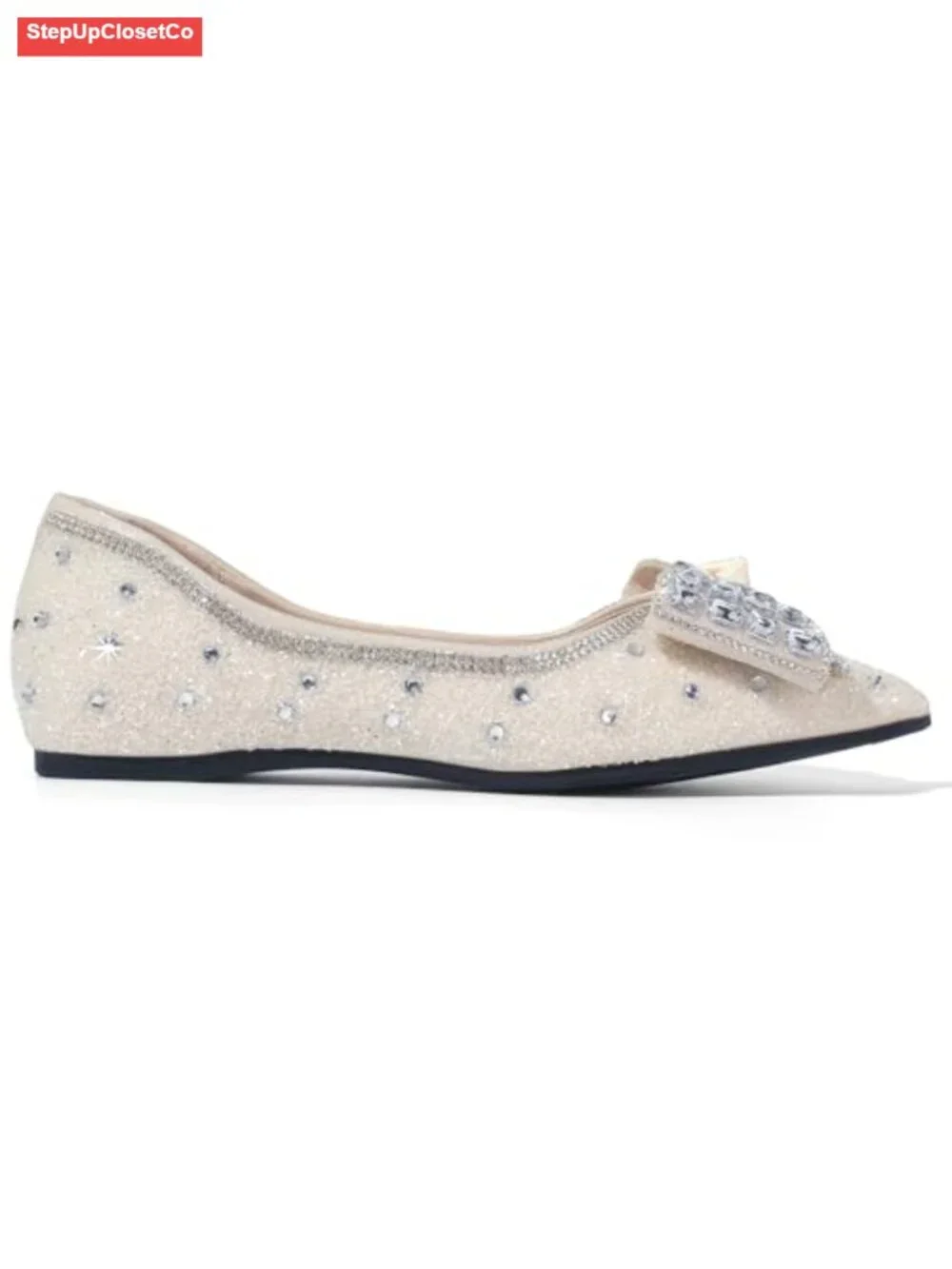 Women's Ballet Flats with Bow Rhinestone Sequin Pointed Toe Comfort Slip On